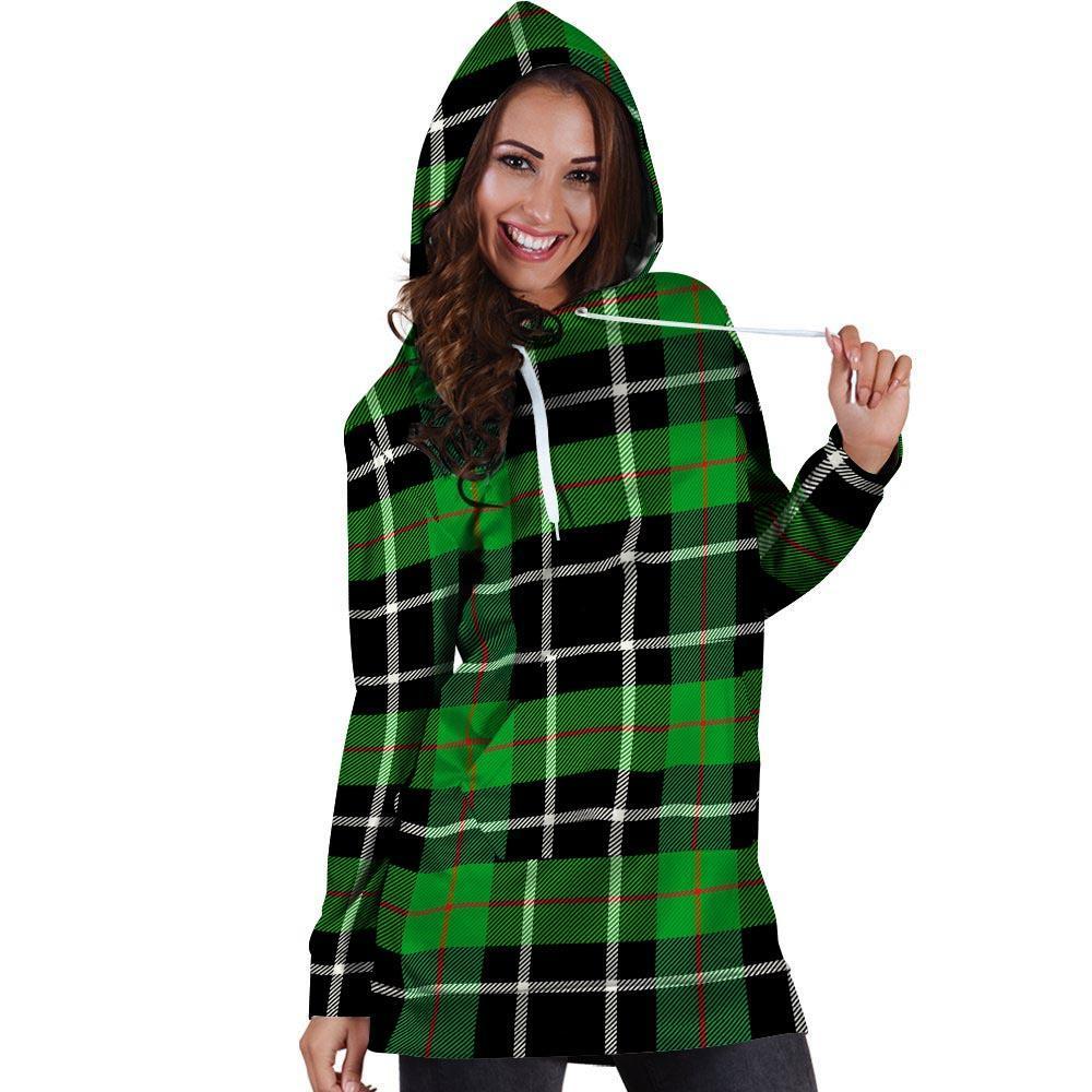 Christmas Tartan Green Plaid Scottish Hoodie Dress-grizzshop