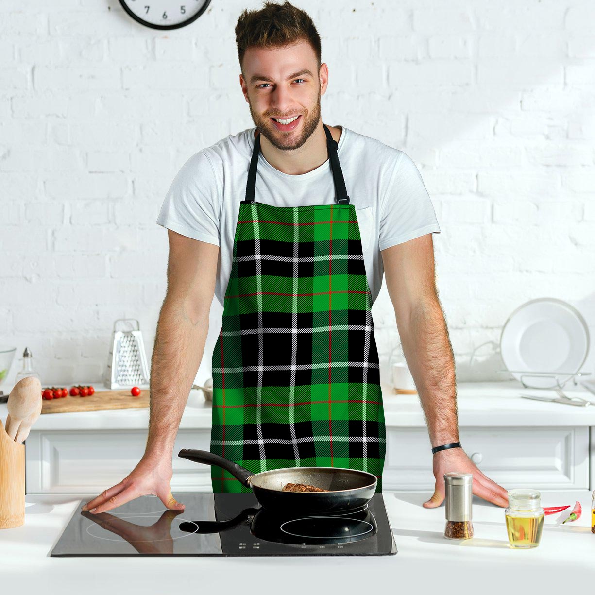 Christmas Tartan Green Plaid Scottish Men's Apron-grizzshop