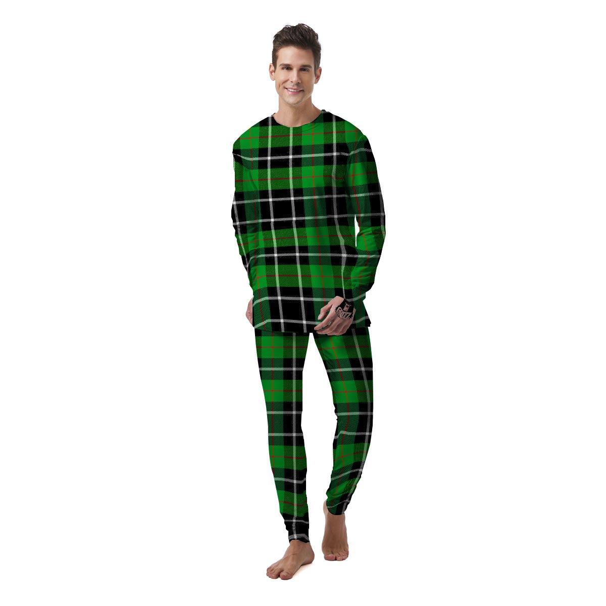 Christmas Tartan Green Plaid Scottish Men's Pajamas-grizzshop