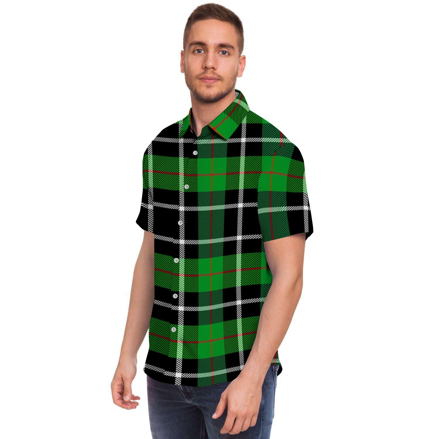 Christmas Tartan Green Plaid Scottish Men's Short Sleeve Shirt-grizzshop