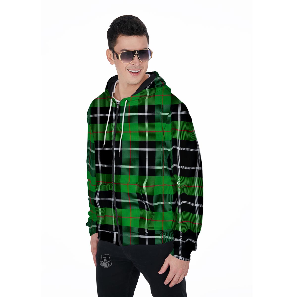 Christmas Tartan Green Plaid Scottish Men's Zip Up Hoodie-grizzshop