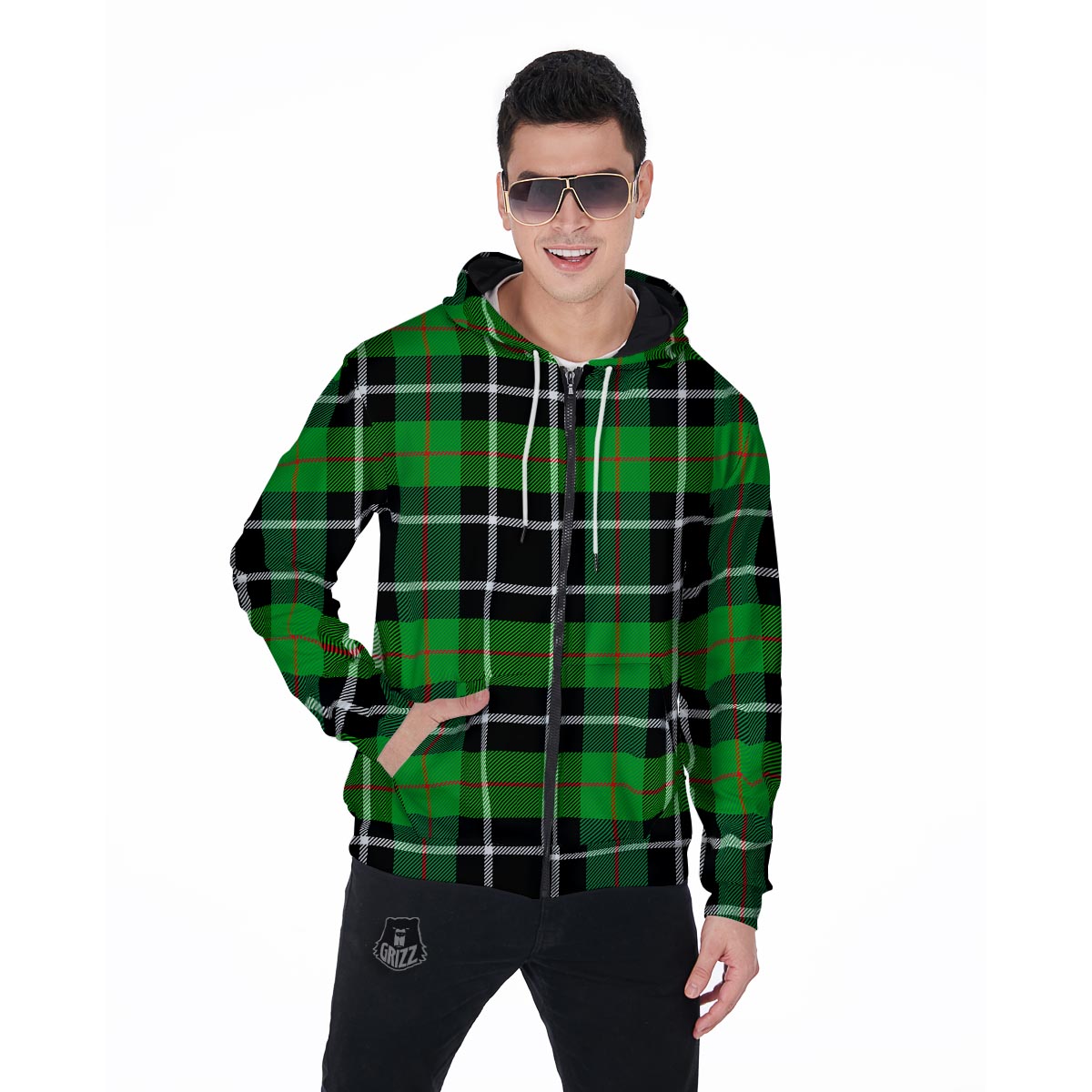 Christmas Tartan Green Plaid Scottish Men's Zip Up Hoodie-grizzshop