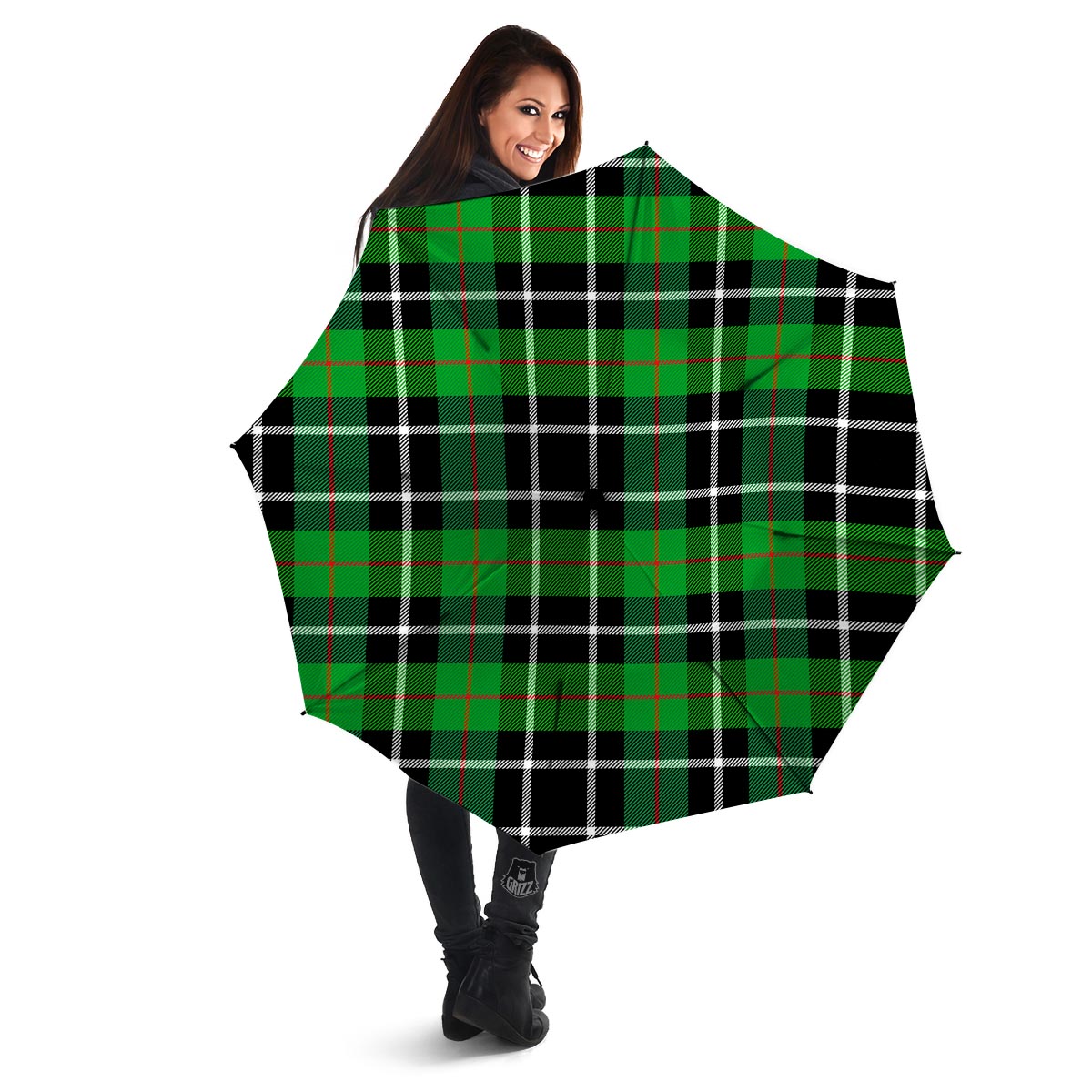 Christmas Tartan Green Plaid Scottish Umbrella-grizzshop