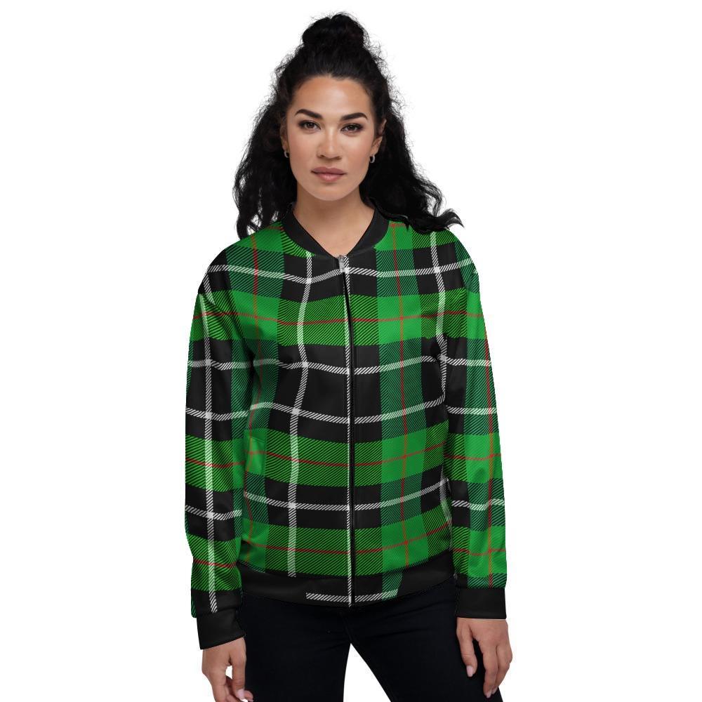 Christmas Tartan Green Plaid Scottish Women's Bomber Jacket-grizzshop
