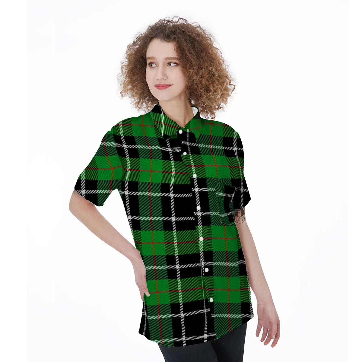 Christmas Tartan Green Plaid Scottish Women's Short Sleeve Shirts-grizzshop