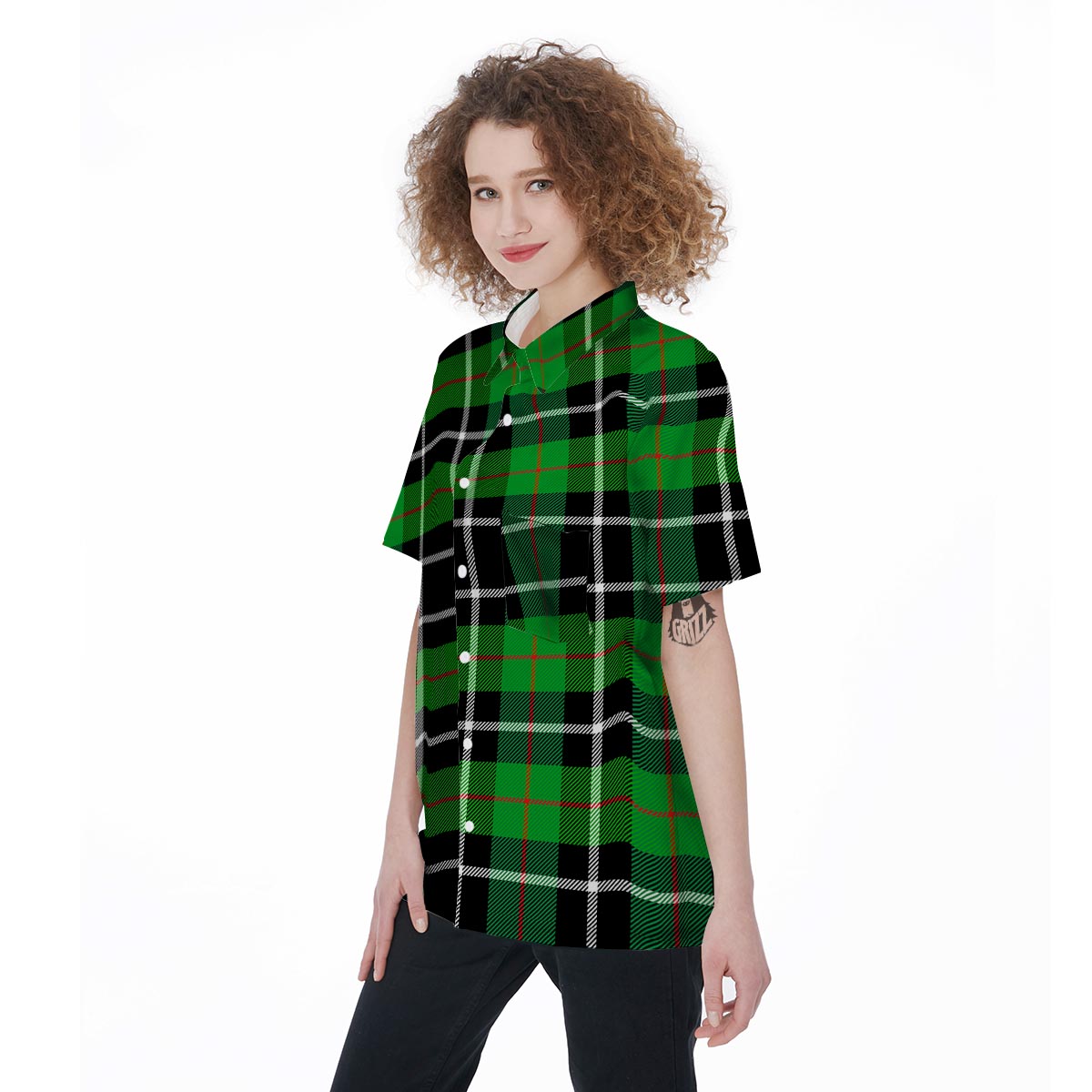 Christmas Tartan Green Plaid Scottish Women's Short Sleeve Shirts-grizzshop