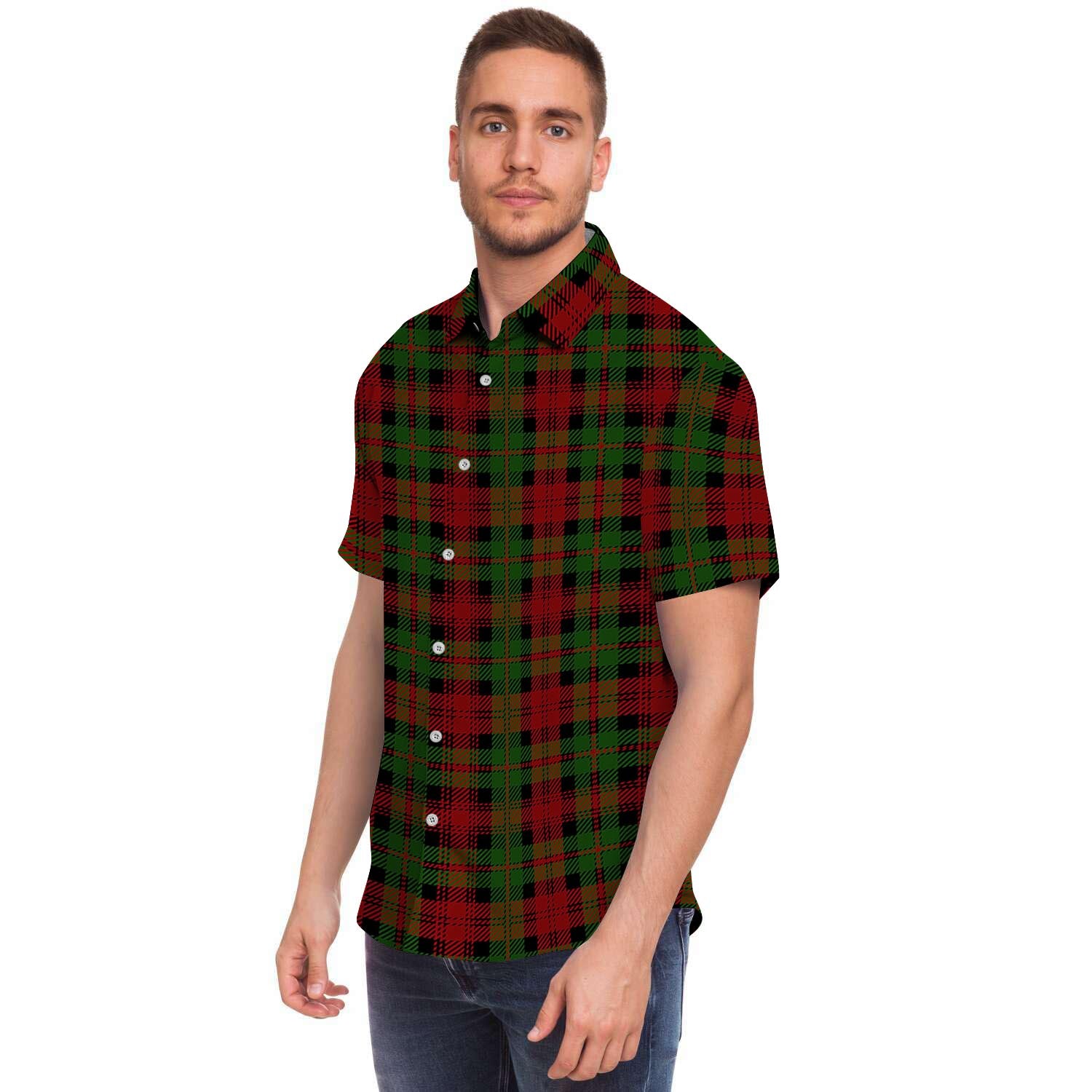 Christmas Tartan Red Plaid Men's Short Sleeve Shirt-grizzshop