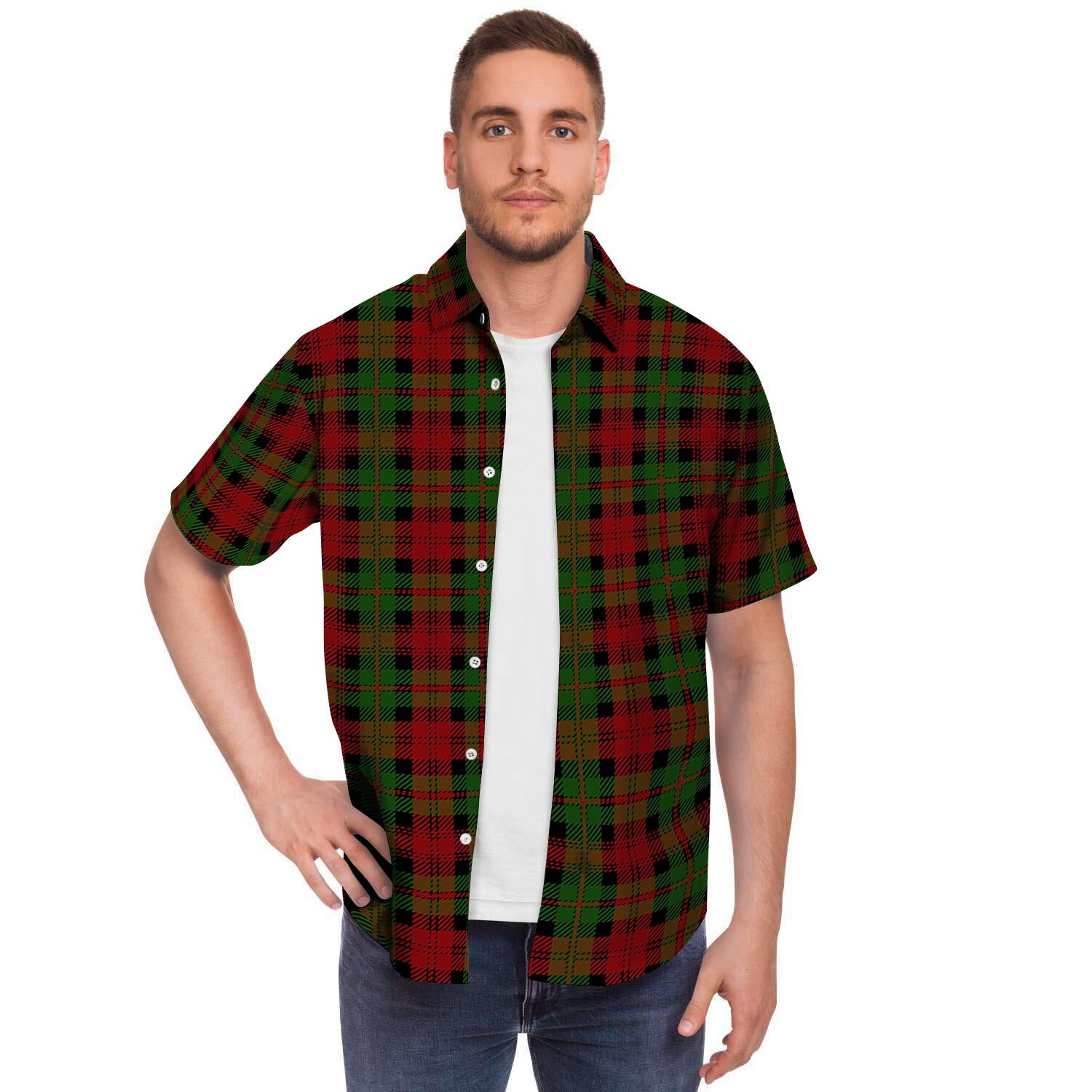 Christmas Tartan Red Plaid Men's Short Sleeve Shirt-grizzshop