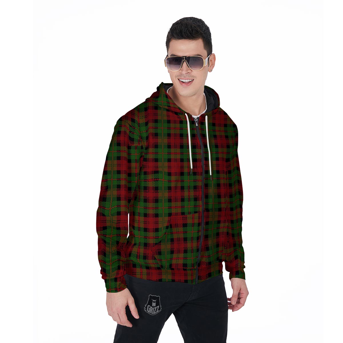 Christmas Tartan Red Plaid Men's Zip Up Hoodie-grizzshop