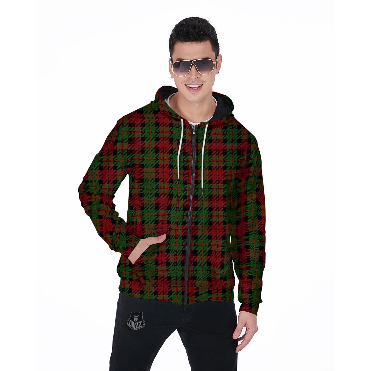 Christmas Tartan Red Plaid Men's Zip Up Hoodie-grizzshop