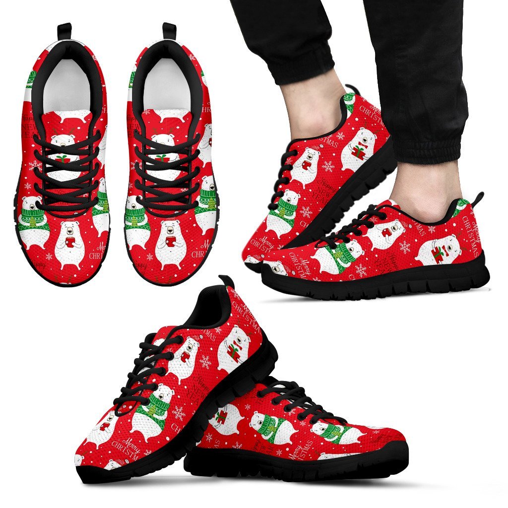 Christmas Teddy Bear Pattern Print Black Sneaker Shoes For Men Women-grizzshop