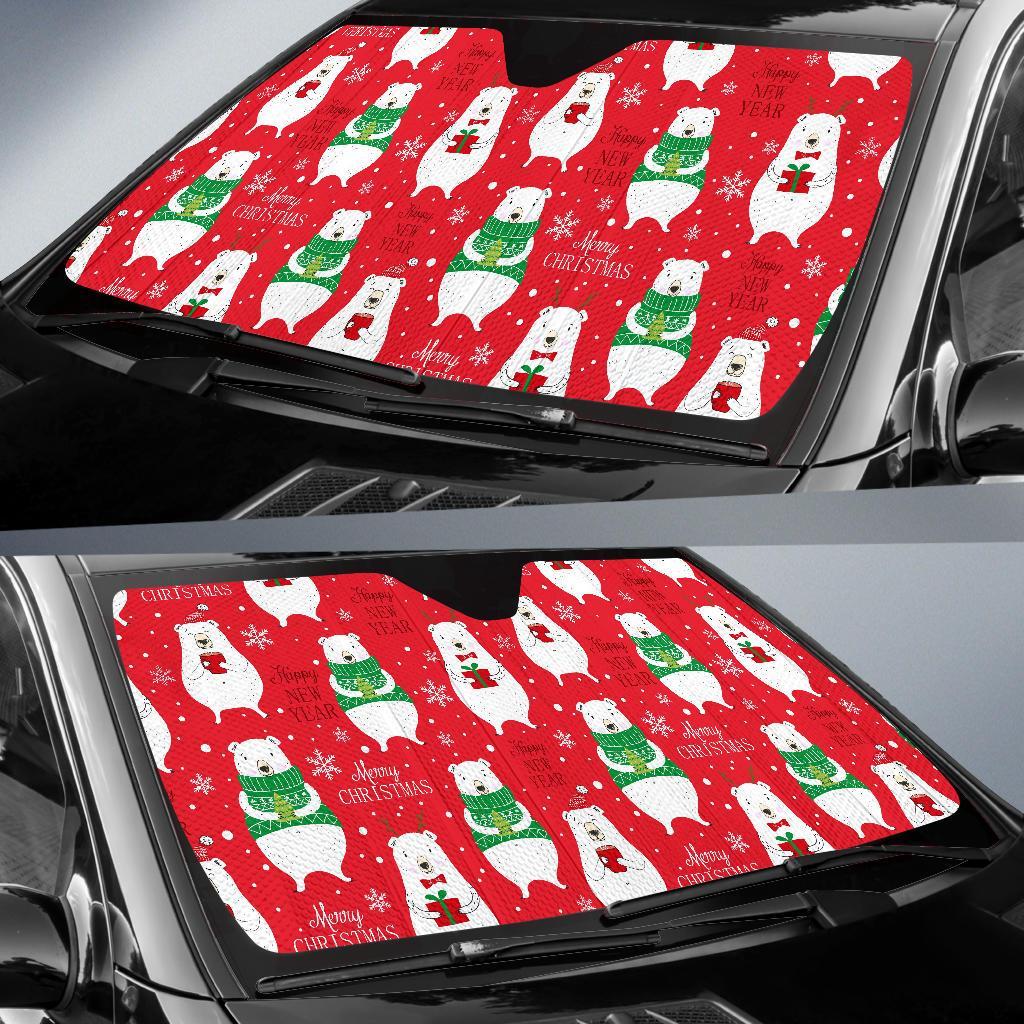 Christmas Teddy Bear Pattern Print Car Sun Shade-grizzshop