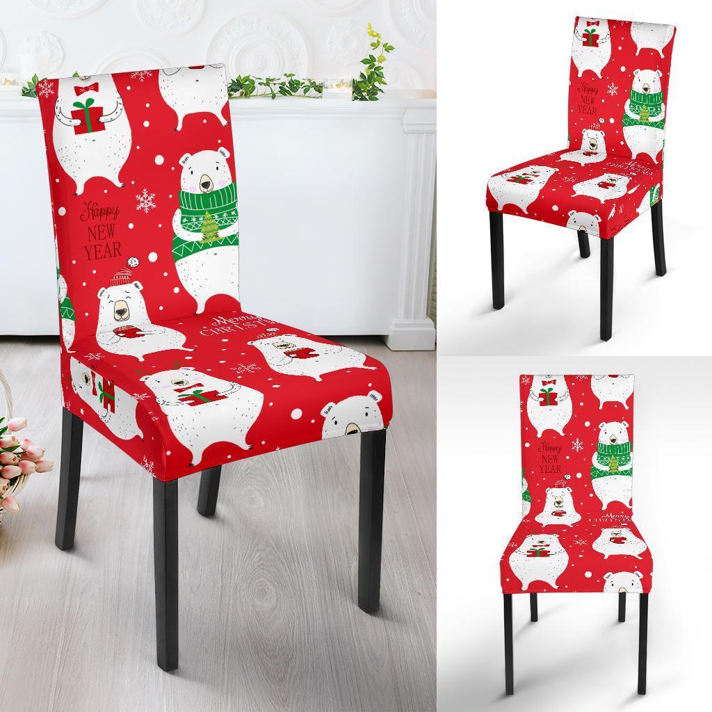 Christmas Teddy Bear Pattern Print Chair Cover-grizzshop