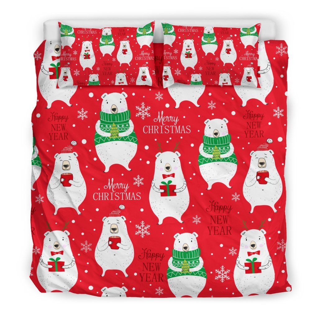 Christmas Teddy Bear Pattern Print Duvet Cover Bedding Set-grizzshop