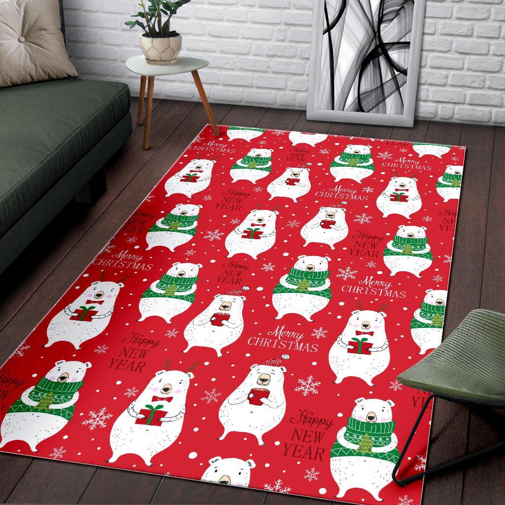 Christmas Teddy Bear Pattern Print Floor Mat-grizzshop