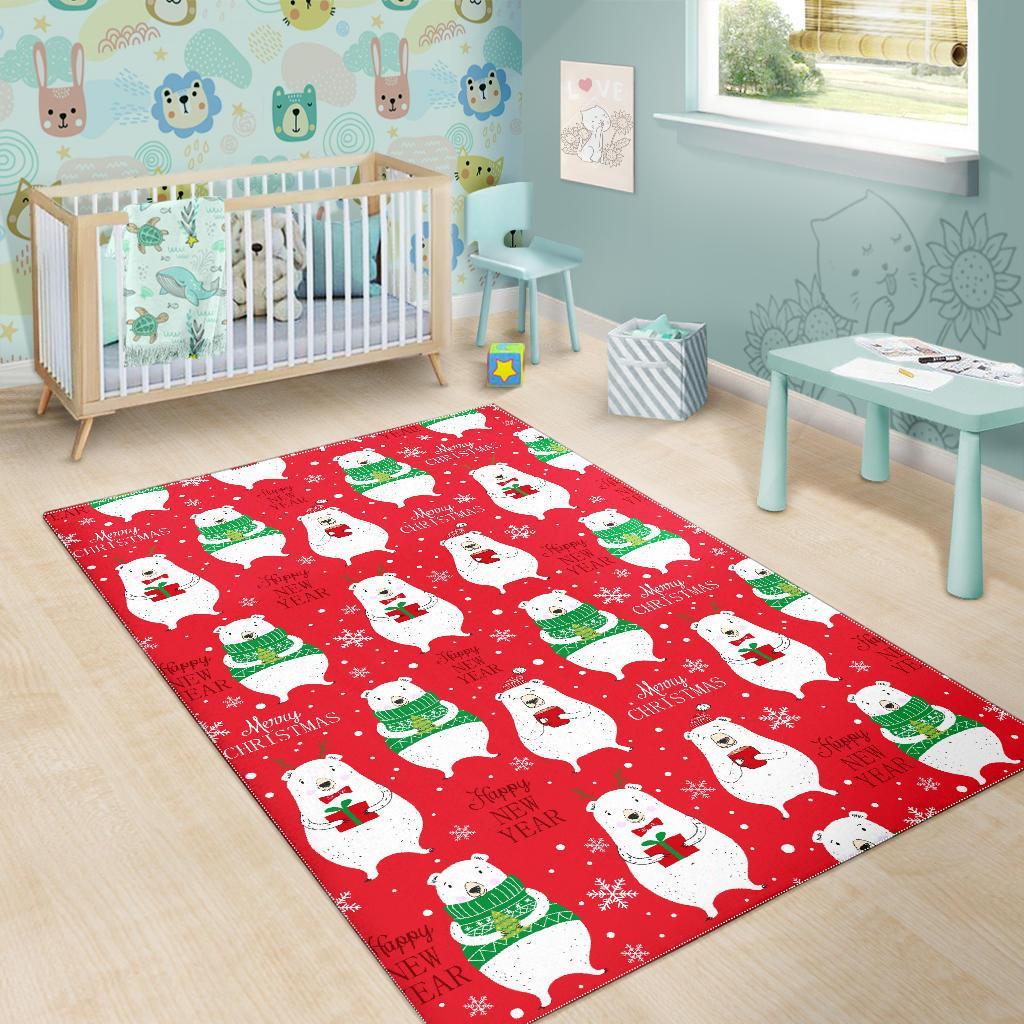 Christmas Teddy Bear Pattern Print Floor Mat-grizzshop