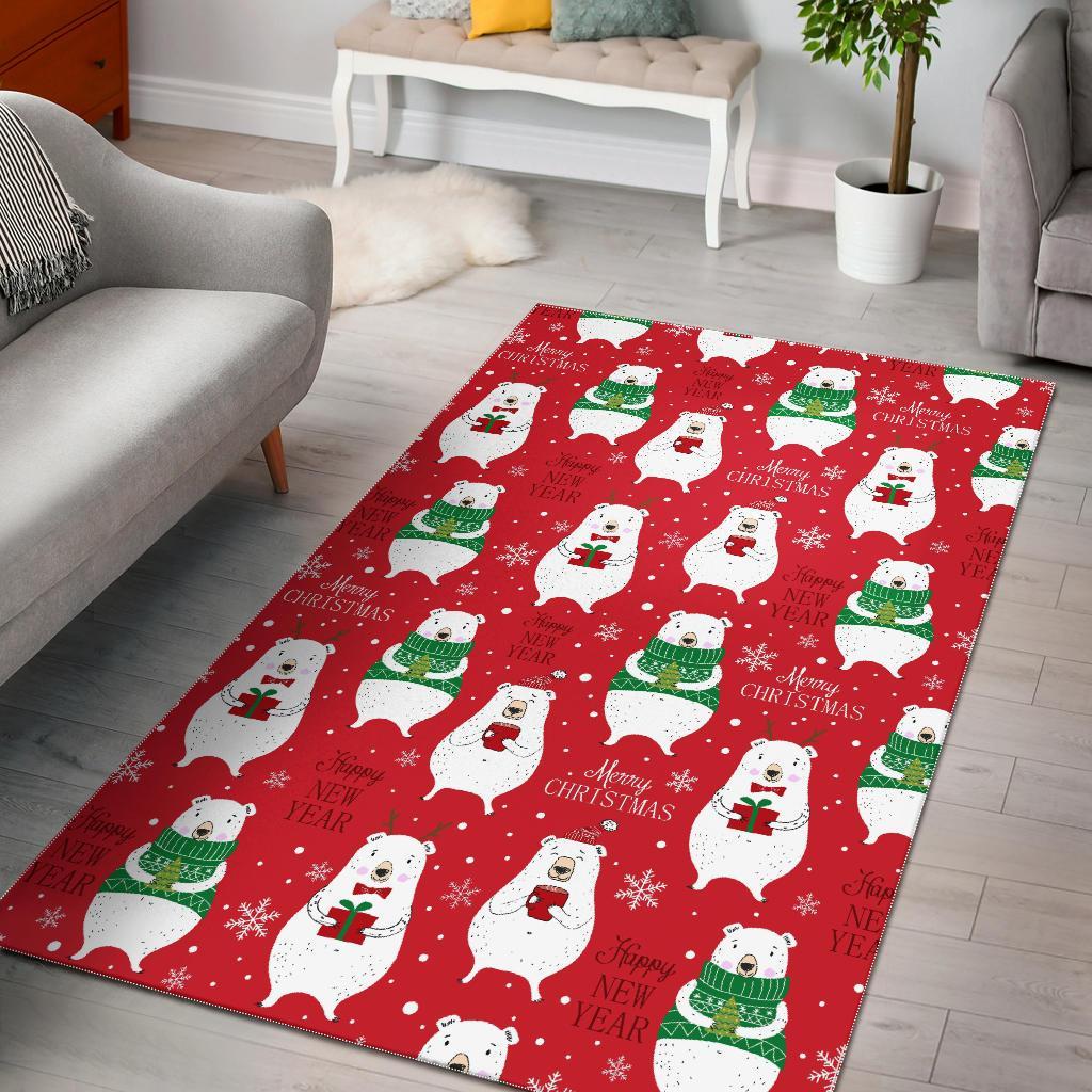 Christmas Teddy Bear Pattern Print Floor Mat-grizzshop