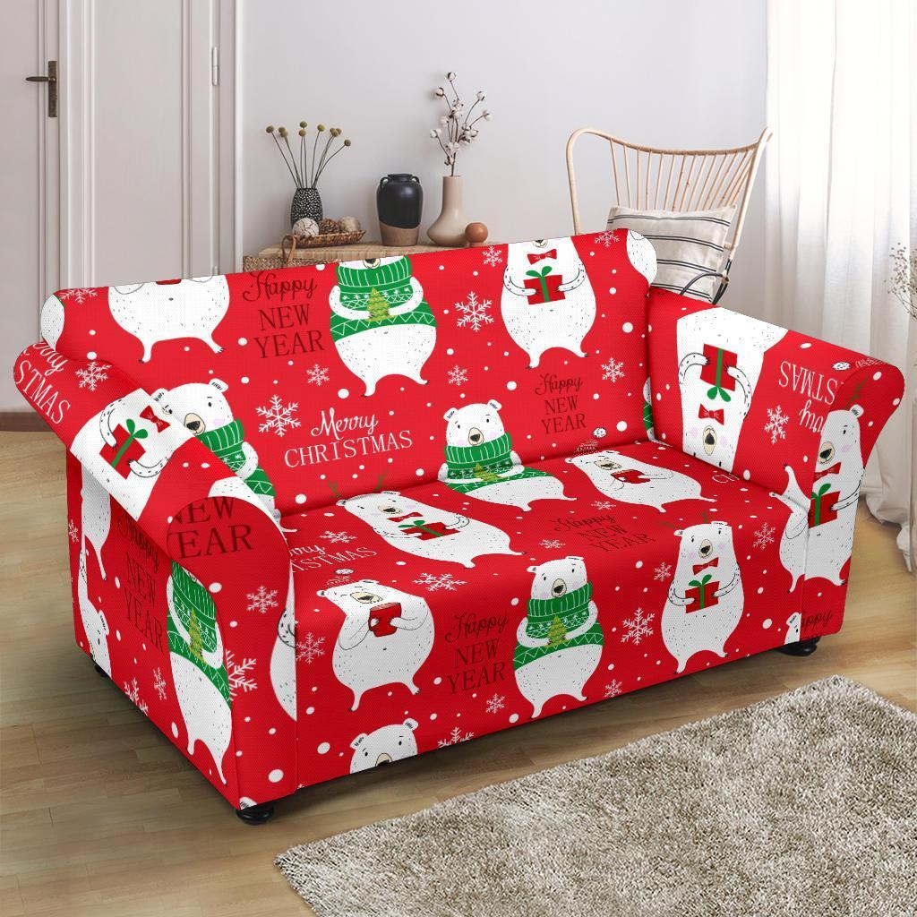 Christmas Teddy Bear Pattern Print Loveseat Cover-grizzshop