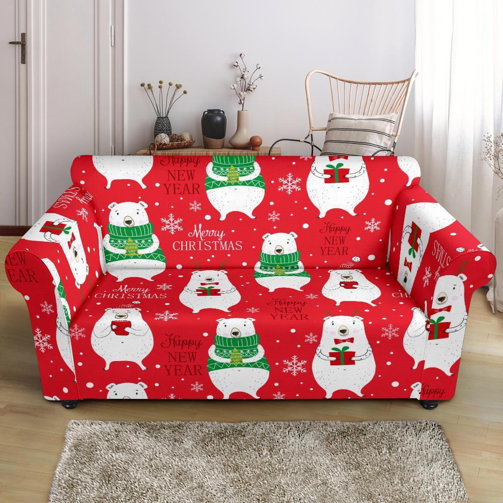 Christmas Teddy Bear Pattern Print Loveseat Cover-grizzshop