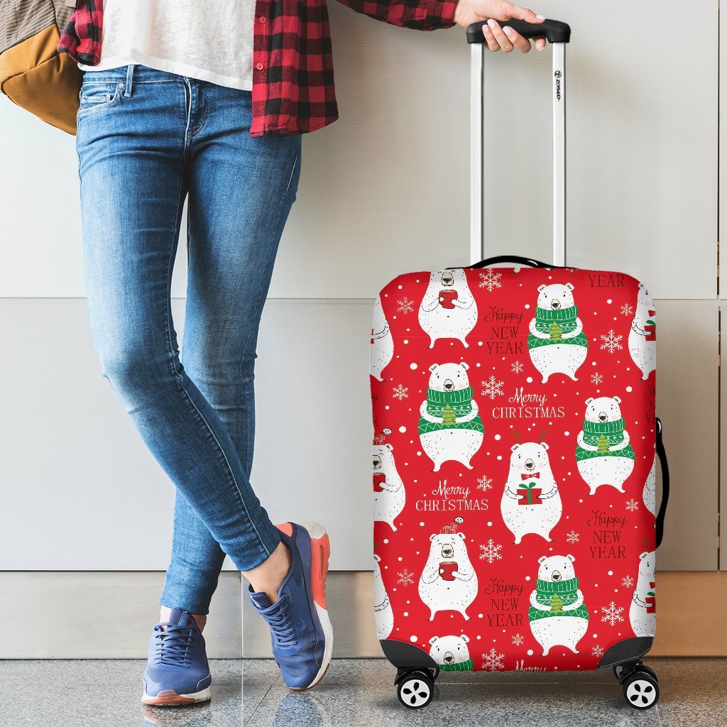 Christmas Teddy Bear Pattern Print Luggage Cover Protector-grizzshop