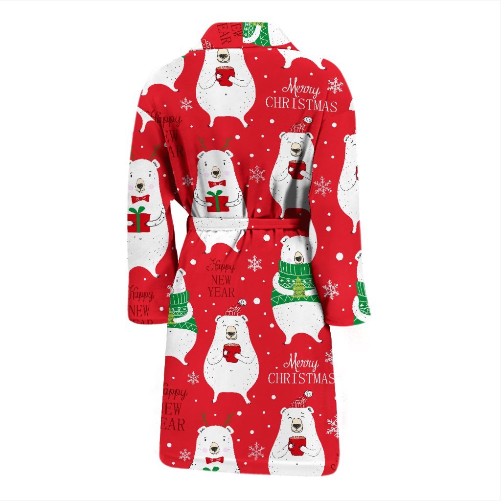 Christmas Teddy Bear Pattern Print Men Long Robe-grizzshop