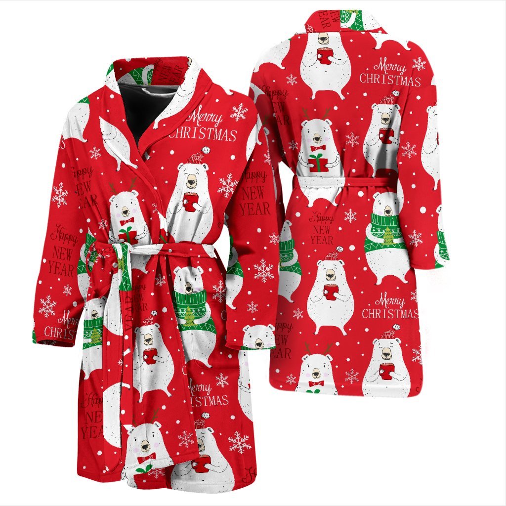 Christmas Teddy Bear Pattern Print Men Long Robe-grizzshop