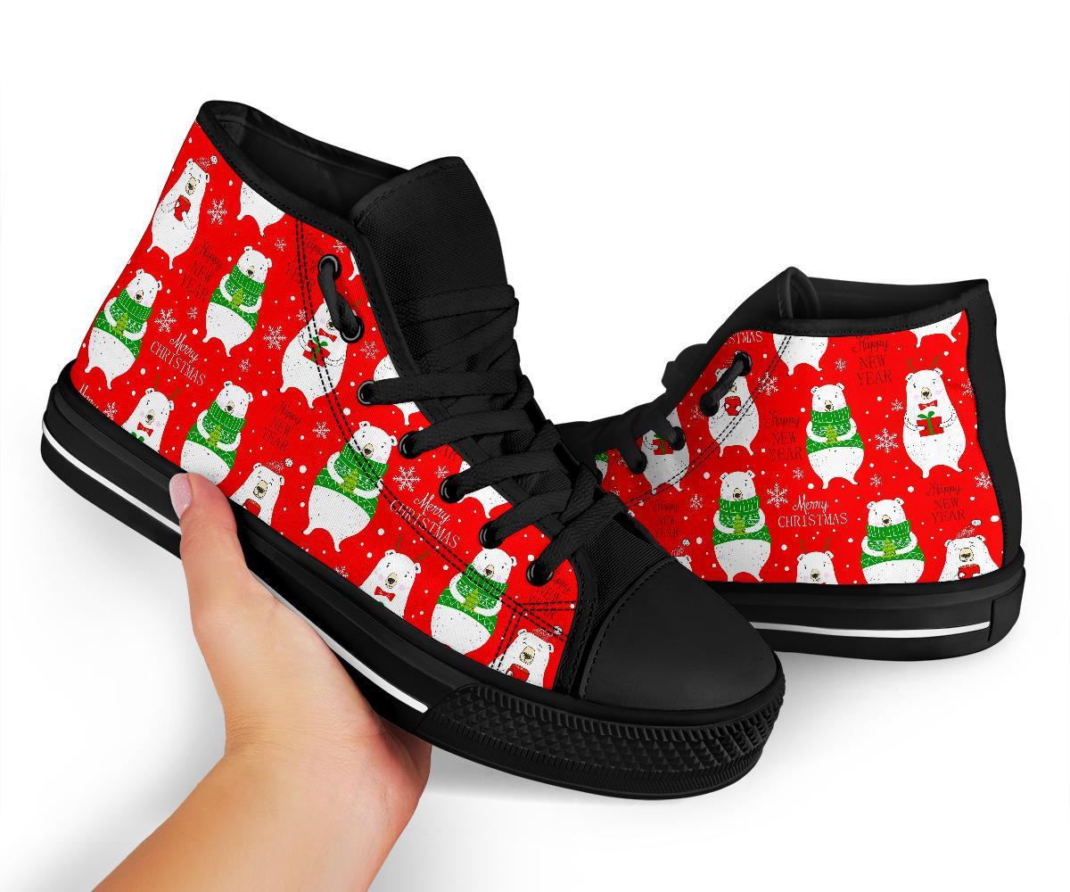 Christmas Teddy Bear Pattern Print Men Women's High Top Shoes-grizzshop