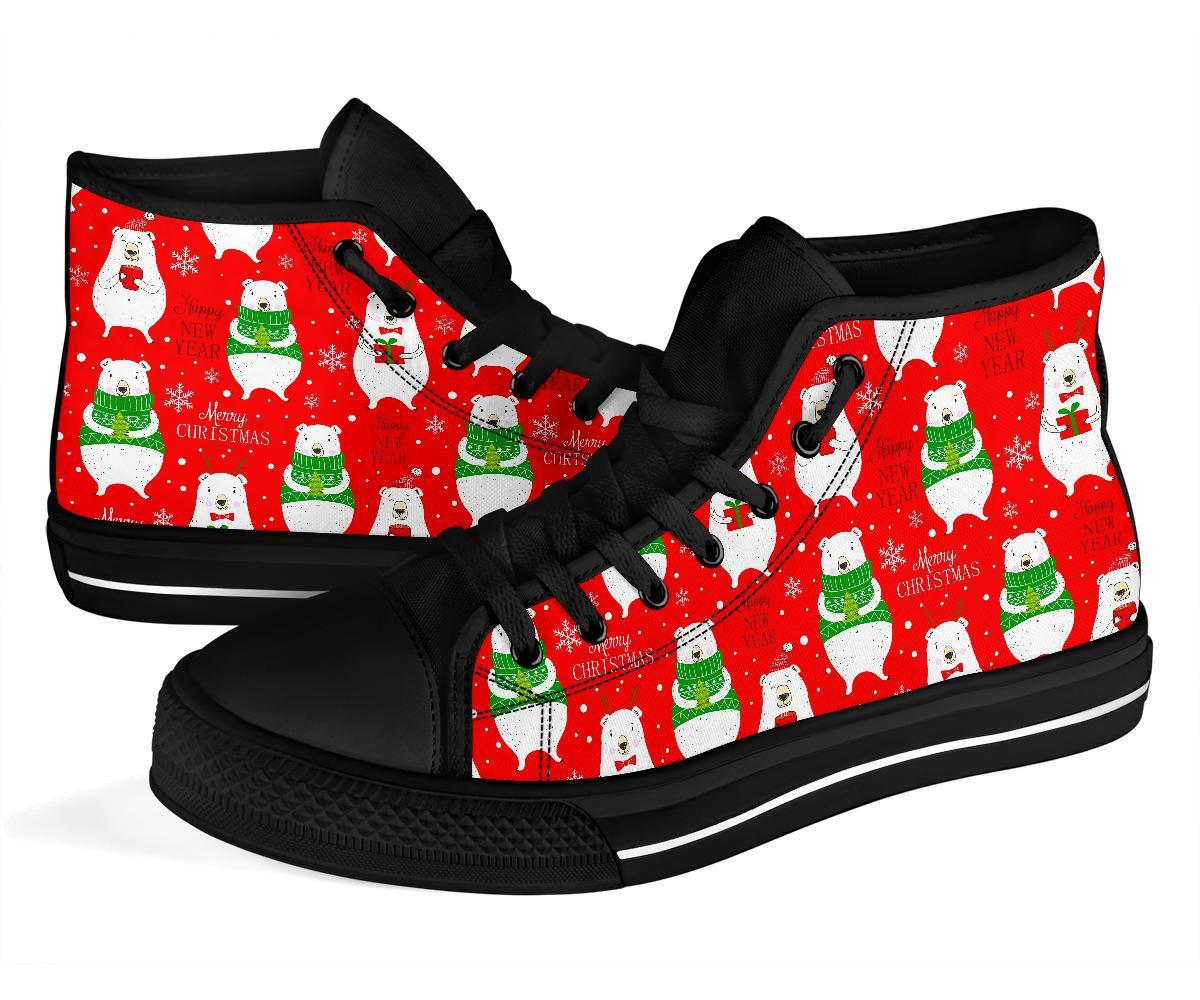 Christmas Teddy Bear Pattern Print Men Women's High Top Shoes-grizzshop