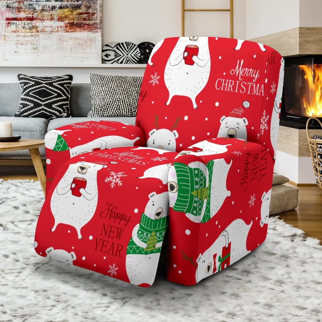 Christmas Teddy Bear Pattern Print Recliner Cover-grizzshop