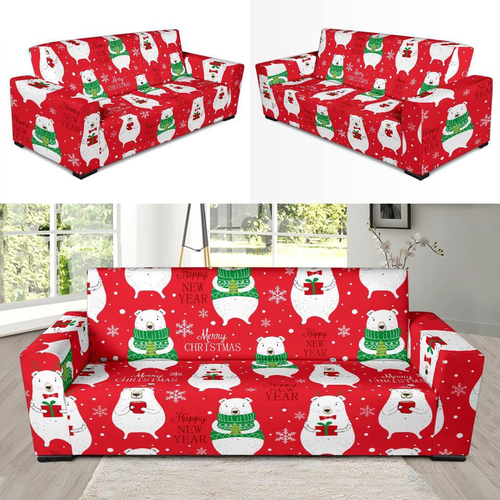 Christmas Teddy Bear Pattern Print Sofa Covers-grizzshop