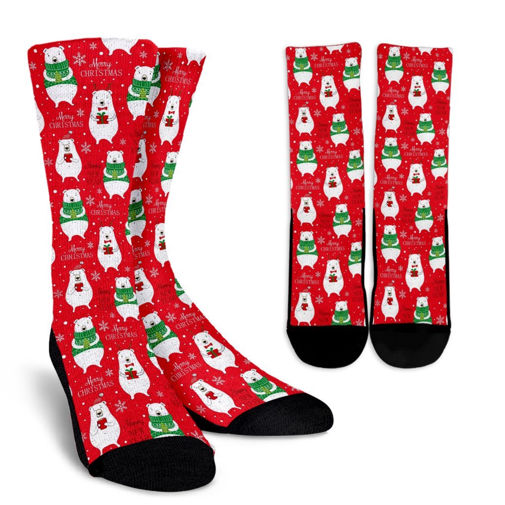 Christmas Teddy Bear Pattern Print Unisex Crew Socks-grizzshop