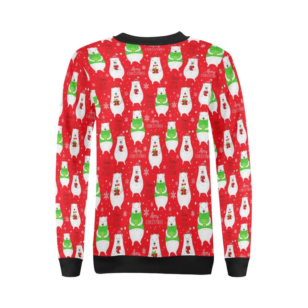 Christmas Teddy Bear Pattern Print Women Crewneck Sweatshirt-grizzshop