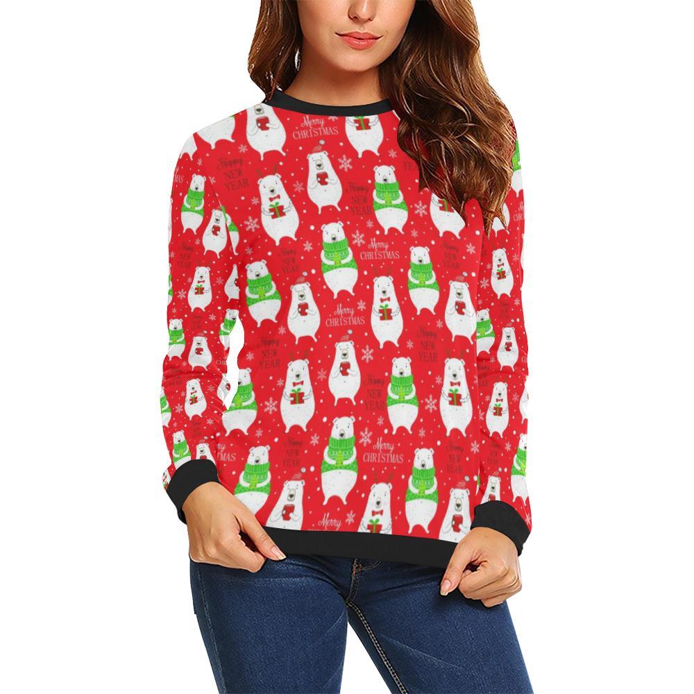 Christmas Teddy Bear Pattern Print Women Crewneck Sweatshirt-grizzshop