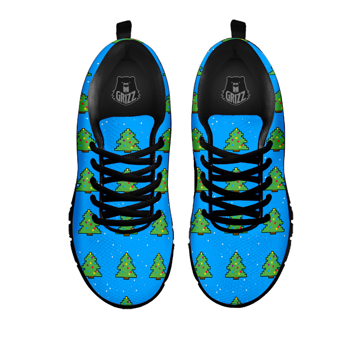 Christmas Tree 8-Bit Pixel Print Pattern Black Sneaker-grizzshop