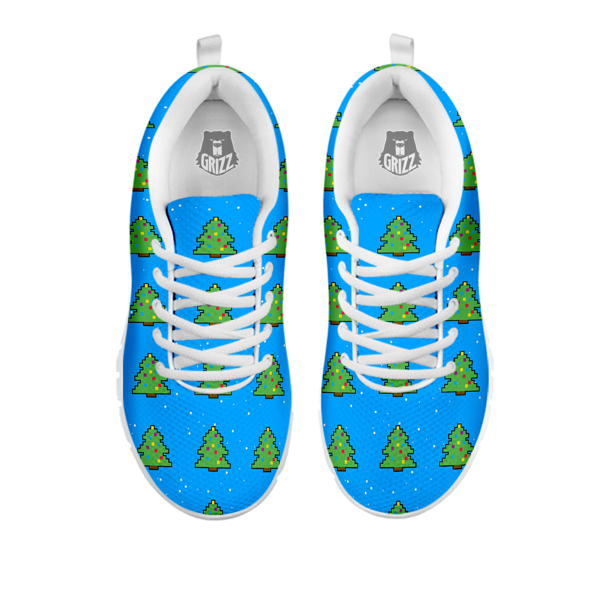 Christmas Tree 8-Bit Pixel Print Pattern White Sneaker-grizzshop