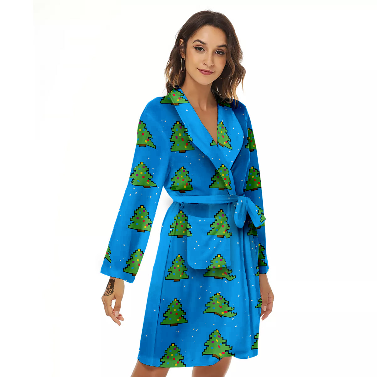 Christmas Tree 8-Bit Pixel Print Pattern Women's Robe-grizzshop