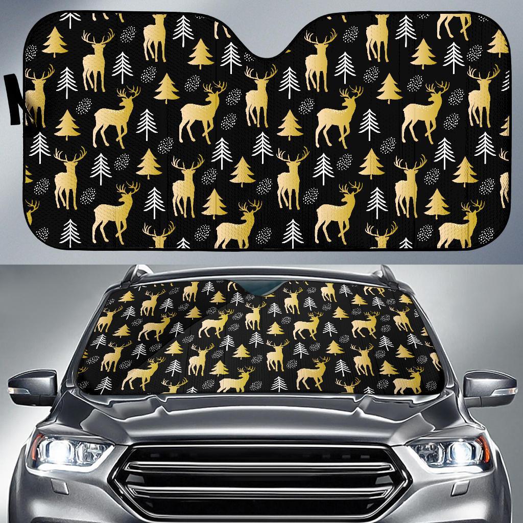 Christmas Tree Deer Pattern Print Car Sun Shade-grizzshop