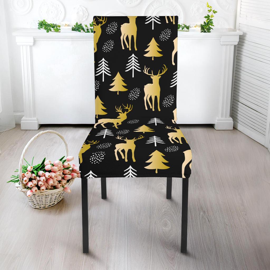 Christmas Tree Deer Pattern Print Chair Cover-grizzshop