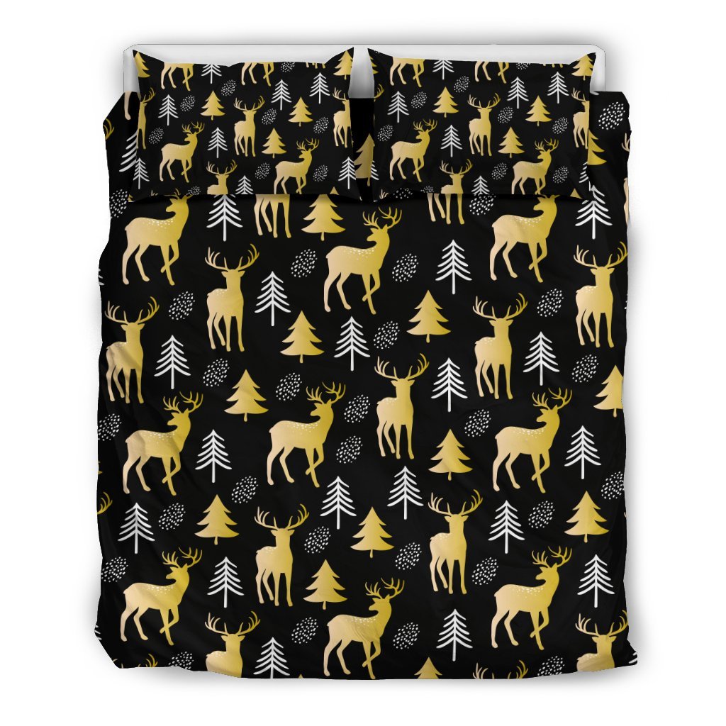 Christmas Tree Deer Pattern Print Duvet Cover Bedding Set-grizzshop