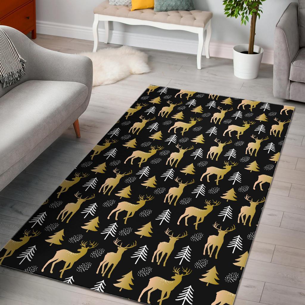 Christmas Tree Deer Pattern Print Floor Mat-grizzshop