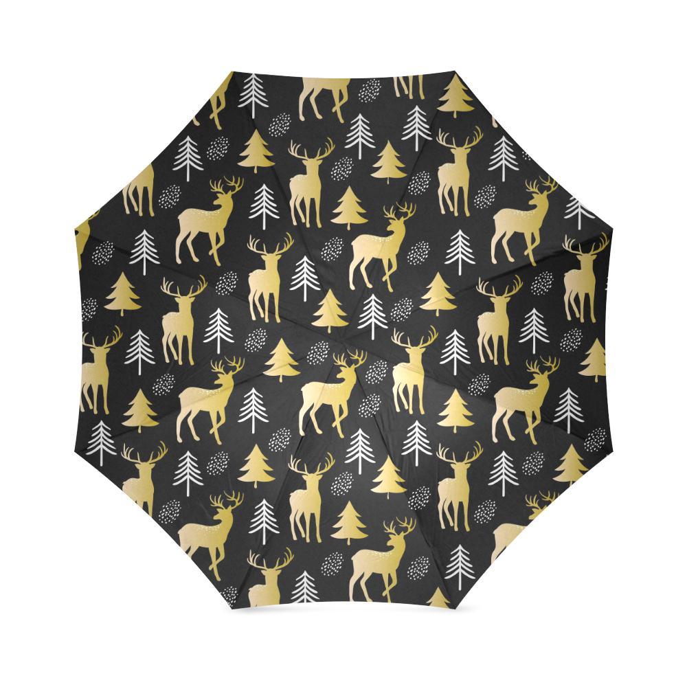 Christmas Tree Deer Pattern Print Foldable Umbrella-grizzshop