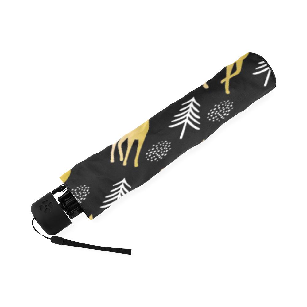 Christmas Tree Deer Pattern Print Foldable Umbrella-grizzshop