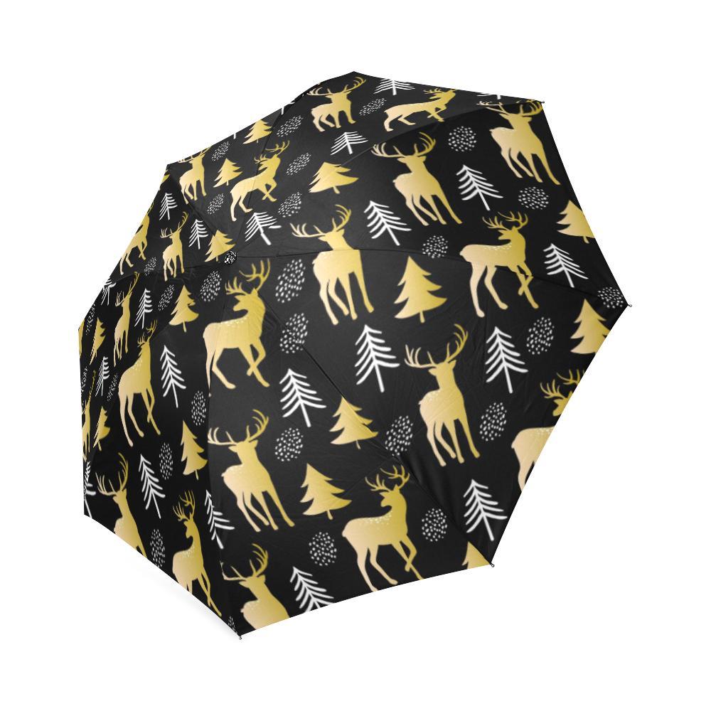 Christmas Tree Deer Pattern Print Foldable Umbrella-grizzshop