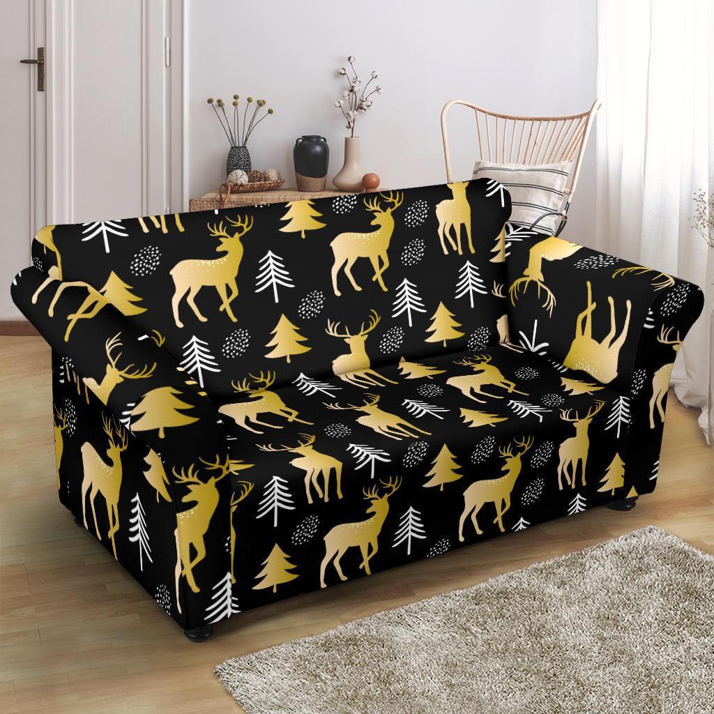 Christmas Tree Deer Pattern Print Loveseat Cover-grizzshop