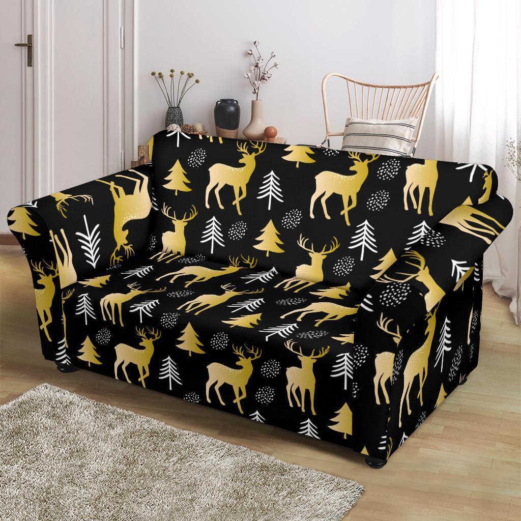 Christmas Tree Deer Pattern Print Loveseat Cover-grizzshop