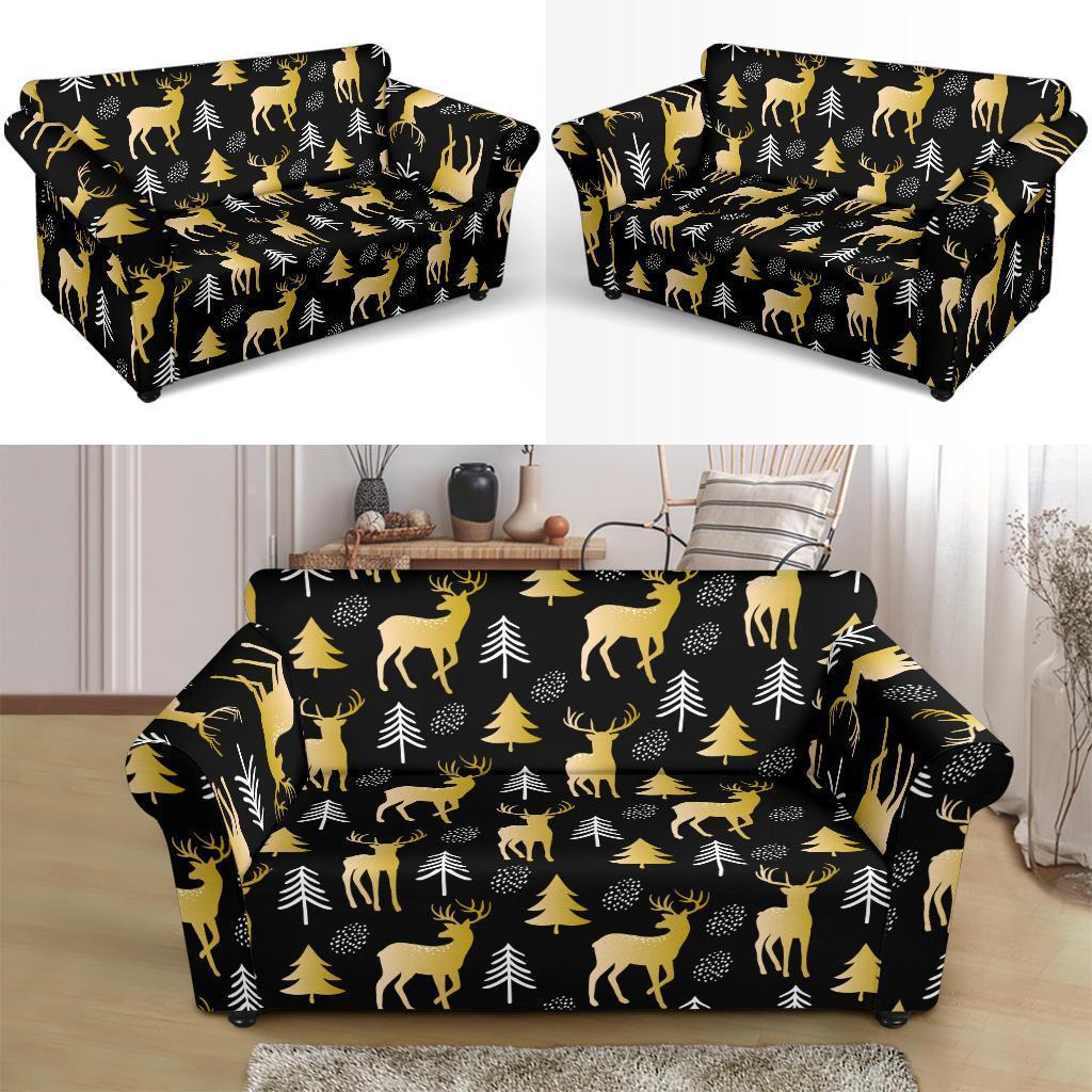 Christmas Tree Deer Pattern Print Loveseat Cover-grizzshop