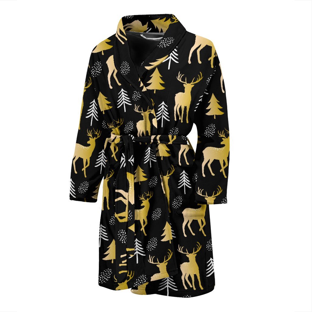 Christmas Tree Deer Pattern Print Men Long Robe-grizzshop