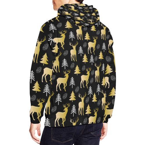 Christmas Tree Deer Pattern Print Men Pullover Hoodie-grizzshop