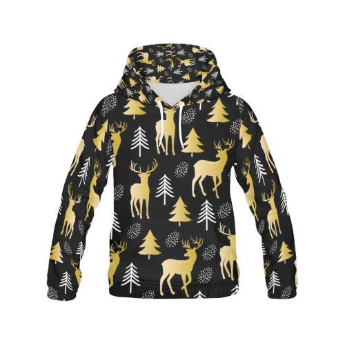 Christmas Tree Deer Pattern Print Men Pullover Hoodie-grizzshop