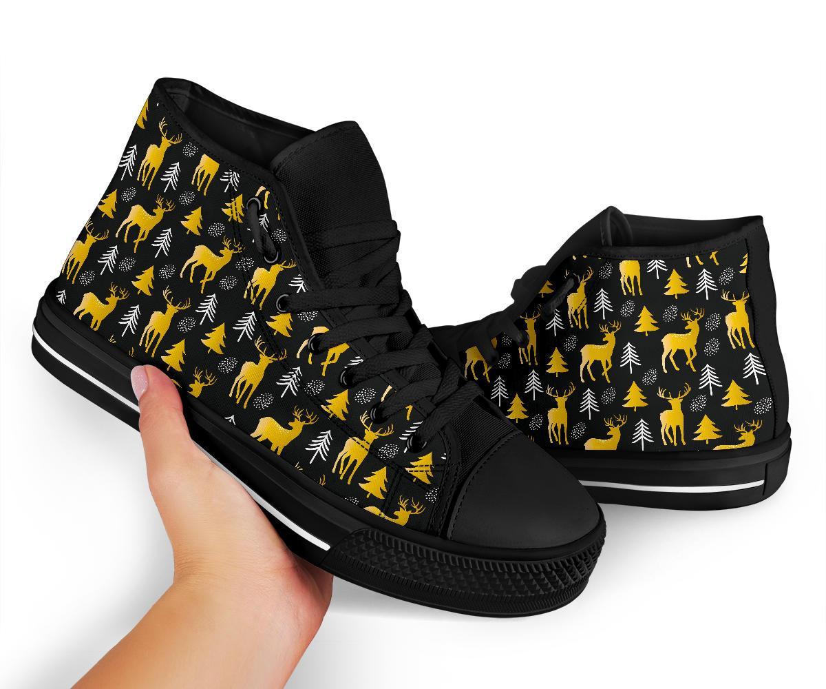 Christmas Tree Deer Pattern Print Men Women's High Top Shoes-grizzshop